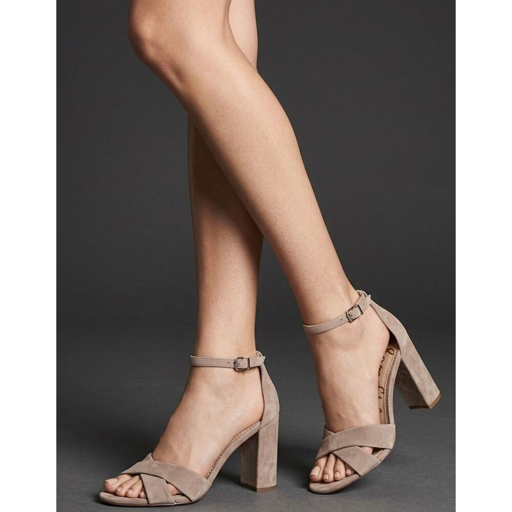 Sam Edelman Block Heel Sandals 8.5 Minimalist Wedding Dressy Chic Nude Tan Yancy